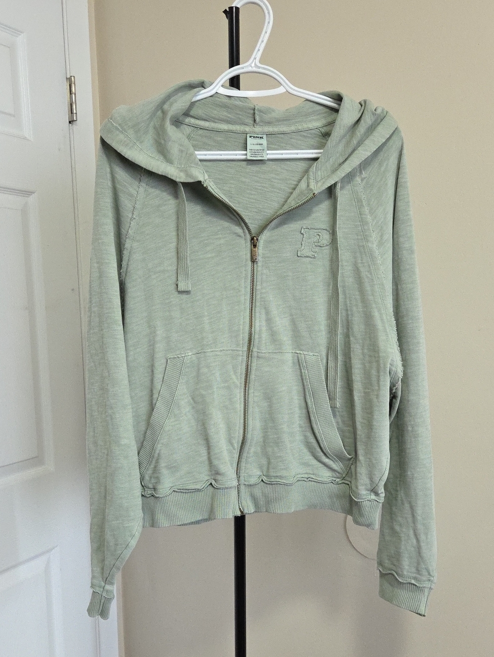 Pink Victoria Secret Light Green Zip-Up Hooded Jacket